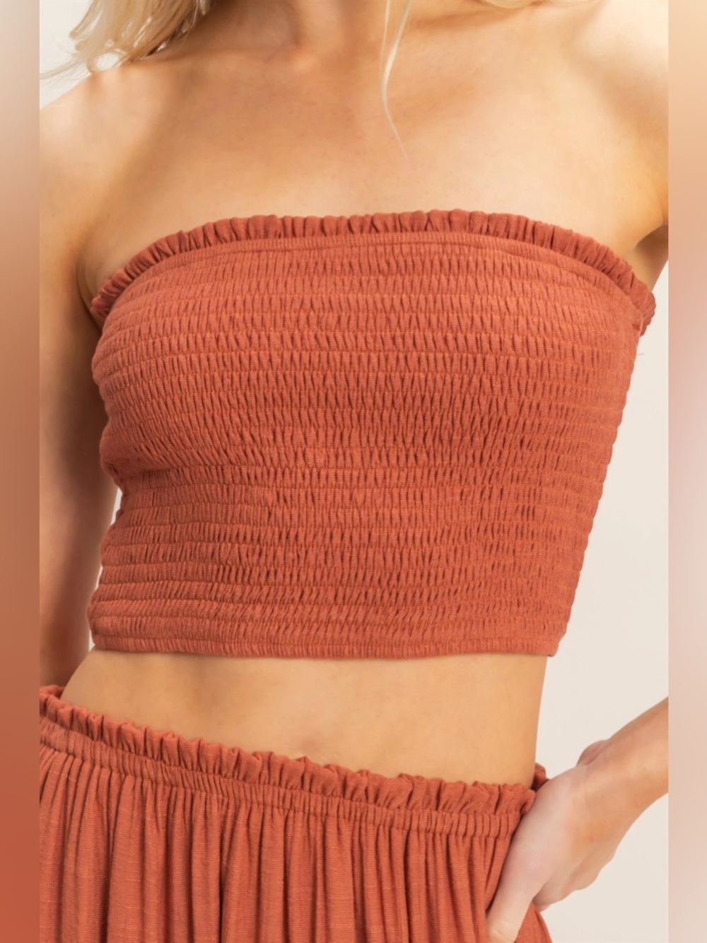 NEW HYFVE Rust Smocked Tube Top & Tiered Maxi Skirt Set Size Medium - Picture 3 of 7